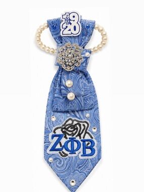 Blue Paisley Pearl Embellished Statement Tie Necklace
